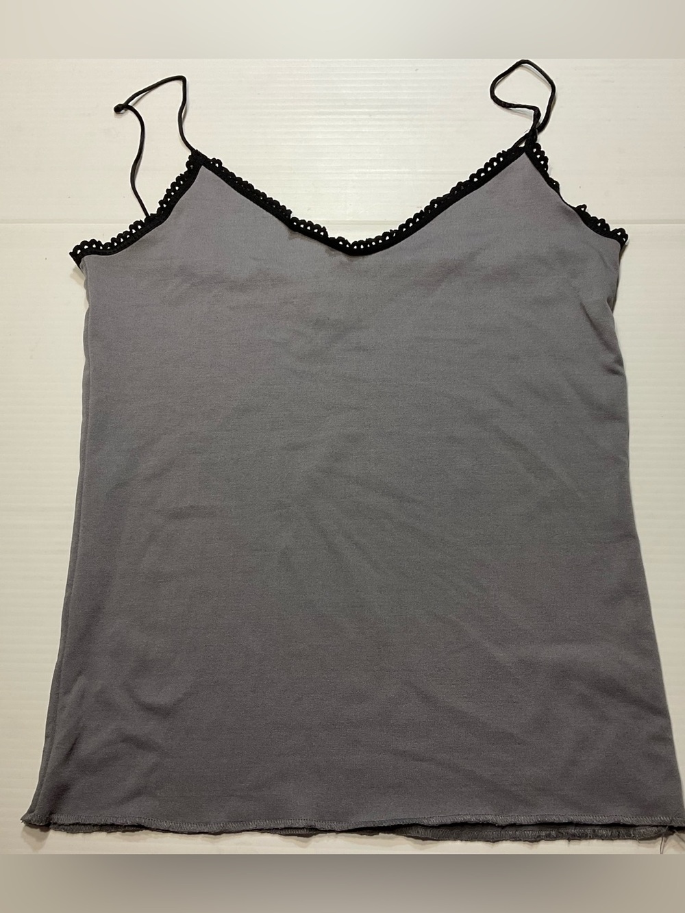 Kitty Hawk Gray Tank Top Black Trim Stretch Women Sz S Y2K Cute!